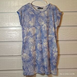 Lauren Ralph Lauren Women Medium Tropical Palm Print T-Shirt Dress Pockets Blue